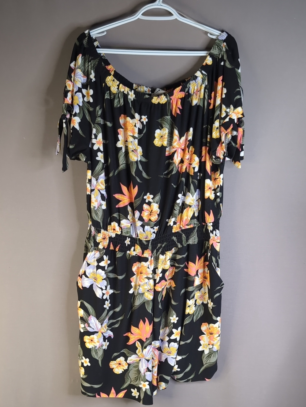 3X Floral Print Off The Shoulder Romper- New